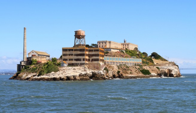 A view of the island Alcatraz from accross the water